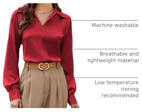 GRACE KARIN 2026 Satin Silk Blouses for Women Dressy Casual Red XL view 5