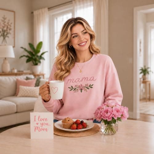 Mama Sweatshirt for Women: Floral Embroidered Mom Costumes Pullover view 5