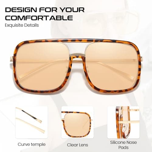 SODQW Oversized Aviator Sunglasses for Women Trendy Big Square Sun Glasses UV Protection 2025 Shades view 3