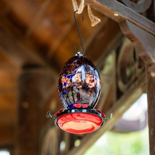 Muse Garden Glass Humming Bird Feeders for Outdoors - 27OZ Blown Glass Hummingbird Feeder - Unique Gift Mom Women Grandparents, Outdoors Hanging Garden Decor, Includes Ant Moat & Brush, Purple view 6