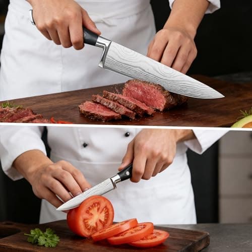 fomidao 2PCS Chef Knife Set, Razor Sharp Japanese Kitchen Knife Set, High Carbon Steel Damascus Pattern Chef's knives, Cooking Knife with Full Tang Handle Design for Home Kitchen view 2