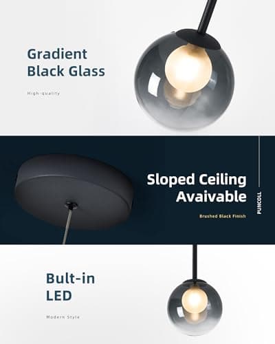 puncoll Modern Pendant Light - Pendant Light for Kitchen Island with Smocky Black Glass Globe - Hanging Ceiling Light Fixture, H3960-1-SMBK view 5