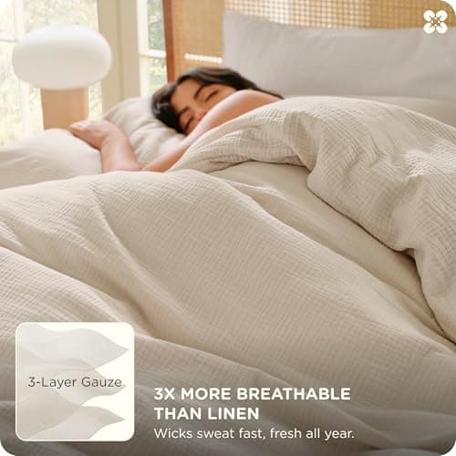 Bedsure PureWoven 100% Cotton Muslin Duvet Cover Queen Size 3-Layer Gauze view 2