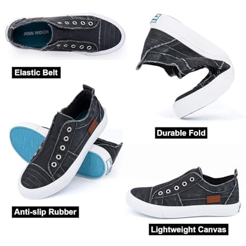 JENN ARDOR Womens Slip On Fashion Sneakers No Laces Comfortable Casual Low Canvas Sneakers Flats Walking Shoes view 4