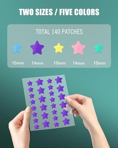 Jefusst Star Acne Pimple Patch 140 Counts, Hydrocolloid Acne Patches for Face, Purple, Blue, Green, Pink and Yellow view 2
