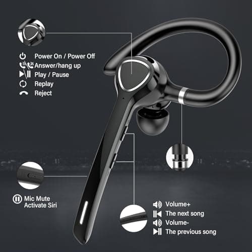 Bluetooth Headset, Single-Ear ENC Mic, Mute Button, 90H Hands-Free Earpiece | APTX HD Audio, Dual Device Connectivity, Lightweight All-Day Comfort, Noise Cancelling Mic, Ideal for Truckers & Office view 5