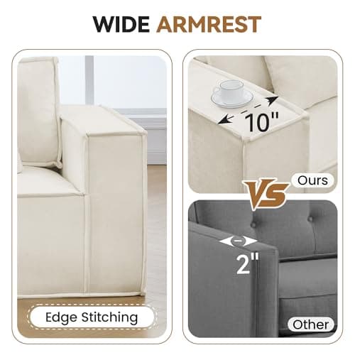 108'' Comfy Chenille Boneless Couch, Oversized Modular Sectional 3 Seater Sofa, Modern Deep Seat Corner Cloud Compressed Couch, No Assembly Sleeper Sofa with Chaise for Living Room, Beige view 4