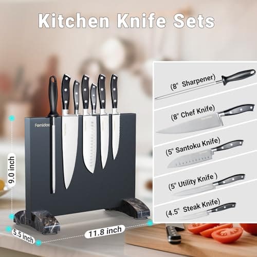Fomidao 6 Pieces Knife Set with Magnetic Block,Ultra-Sharp High-carbon Steel Kitchen Knife Set, Professional Knife Block Set with Ergonomic Handle and Sharpener view 2