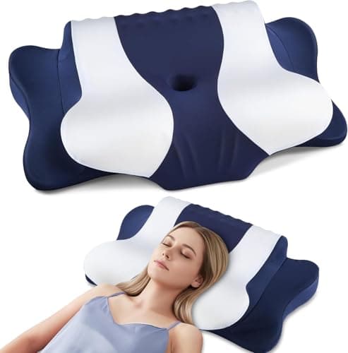 Cervical Neck Pillow for Pain Relief,Cervical Pillow with Memory Foam Ergonomic Pillows with Dual Heights for Back,Stomach and Side Sleepers Kids' Floor Pillows Cushions (Dark Blue, Standard 27"×16") — image 1