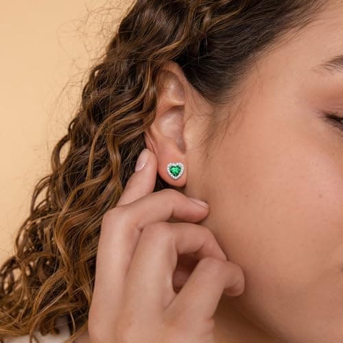 BAYLAY Birthstone Earrings for Women, S925 Sterling Silver Earrings Heart Birthstone Stud Earrings with Cubic Zirconia Birthday Jewelry Mothers Day Gifts for Women Mom Grandma view 3