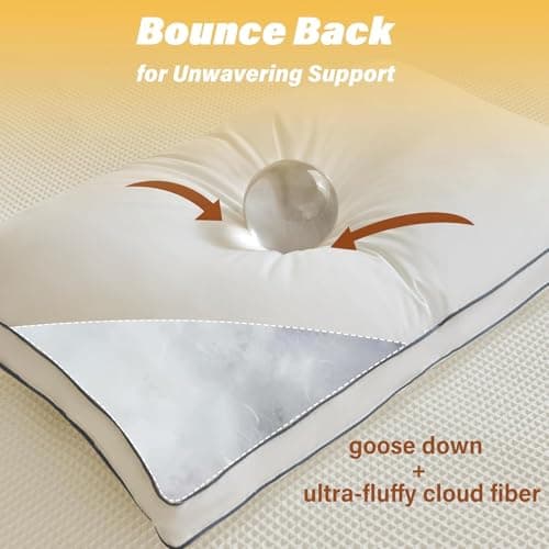 Goose Down Fiber Pillows, Gusseted Pillows Queen Size Set of 2 | Gusseted Goose Down Pillows for Neck Pain, Softness and Support, Relief for Side and Back Sleepers, Luxury Hotel Down Pillows view 2