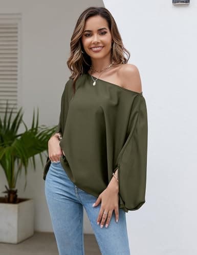 VIMPUNEC Womens Off The Shoulder Flowy Tops Casual Batwing Sleeves Blouses Loose Chiffon Shirts view 5