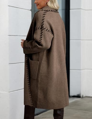 VIMPUNEC Womens Fall Long Cardigan Sweaters Oversized Chunky Jackets Open Front Knit Outwear Coats with Pockets view 2
