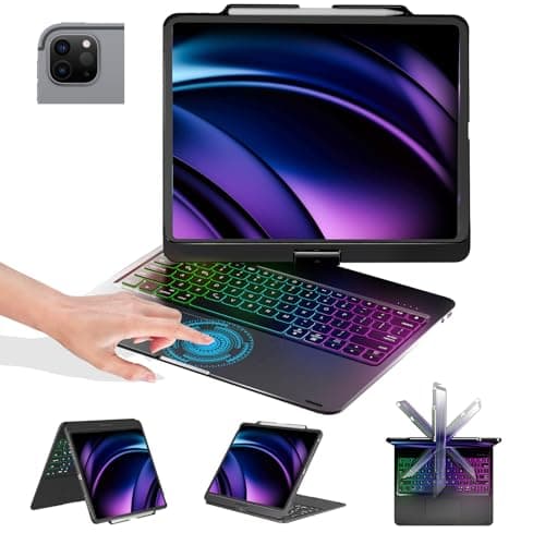BABG Keyboard Case for iPad Air 13 inch(M3/M2)&iPad Pro 13(M5/M4),iPad Pro 12.9(6th/5th /4th/3rd Gen) Case with Keyboard,360° Rotatable,Toupad,Backlits,Pencil Charging-Black