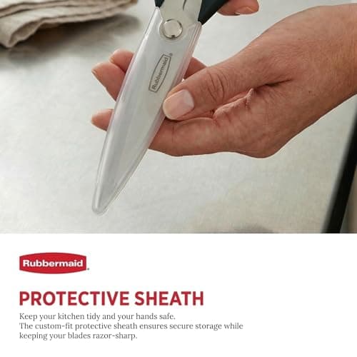 Rubbermaid Kitchen Scissors All Purpose Heavy Duty, Stainless Steel Kitchen Shears with Protective Sheath, Dishwasher Safe Kitchen Scissors for Food, Meat, Poultry & Herbs, Comfort Grip, Black view 6