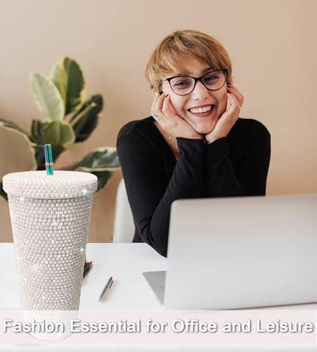 26oz Bling Rhinestone Studded Tumbler with Lid and Straws, Bling Cups Stainless Steel Water Bottle Diamond Glitter Tumbler for Women - Birthday Gifts for Women, Mom,Get Well Soon Gifts (White) view 7