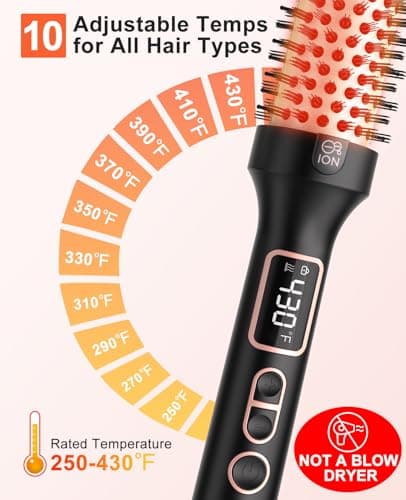 Nimmu Thermal Brush Curling Brush, 1.5" Heated Round for Blowout Look | Curling Iron with 10 Temperature Control, Hot Styler Dual Voltage for Travel, Dual PTC, Negative Ion Technology, Black Gold view 3