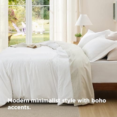 Bedsure Textured Duvet Cover Queen Size - Cotton-Like Polyester Jacquard Duvet Cover Set for All Seasons - 3 Pieces Soft Bedding Set with 2 Pillow Shams, NO Comforter (White, Queen, 90"x 90") view 5