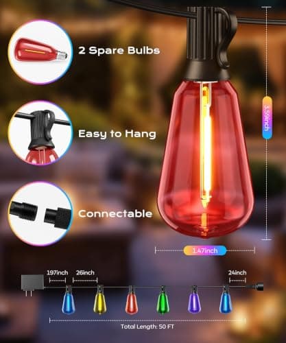 Outdoor String Lights 50FT RGB color changing Patio Lights for Outside view 3