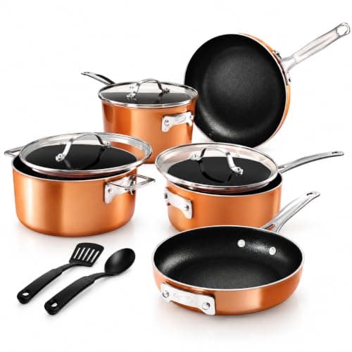 GOTHAM STEEL Stackmaster 10 Pc Nesting Pots and Pans Set Non Stick, Copper | Induction Cookware Set Nonstick, Nests to Save Cabinet Space, Dishwasher & Oven Safe to 500°F, Diamond Reinforced Nonstick — image 1