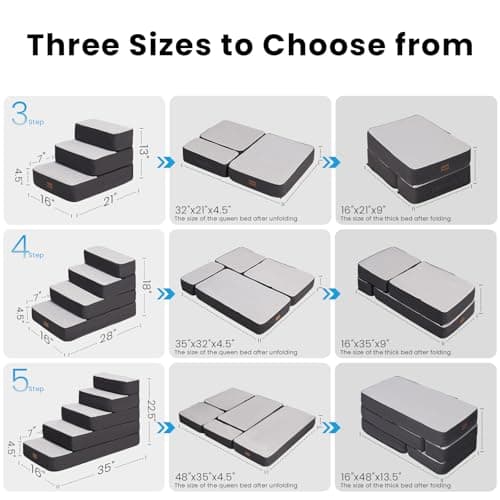 Garnpet 5-Step Adjustable Dog Stairs for High Beds, Dog Steps for Small Dogs and Cats, Foldable Pet Stairs for Bed Climbing, Non-Slip Pet Step Indoor, Grey view 2