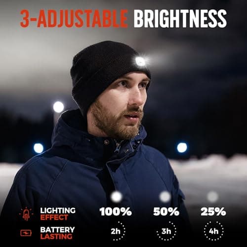 SYMNTEM Unisex Beanie Hat with Light, Rechargeable Headlamps Cap, Gifts for Men, Hiking, Camping headlamps, Cool Gadget Birthday Gifts for Men, Women, Dad, Father, Boyfriend, Black view 3
