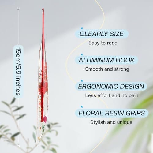 2.0mm Crochet Hooks,Ergonomic Crochet Hook with Floral Resin Grips,Stylish and Unique,Crocheting kit for Beginners, Arthritic Hands and Professional view 3