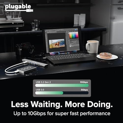 Plugable USB C Hub: 10-in-1 Multiport Adapter (8K/4K 144Hz HDMI 2.1, 2.5G Ethernet, 140W Charging, 10Gbps Data) Driverless IT Deployment for MacBook Pro/Air Windows Thunderbolt Chromebook, USBC-10IN1E view 6