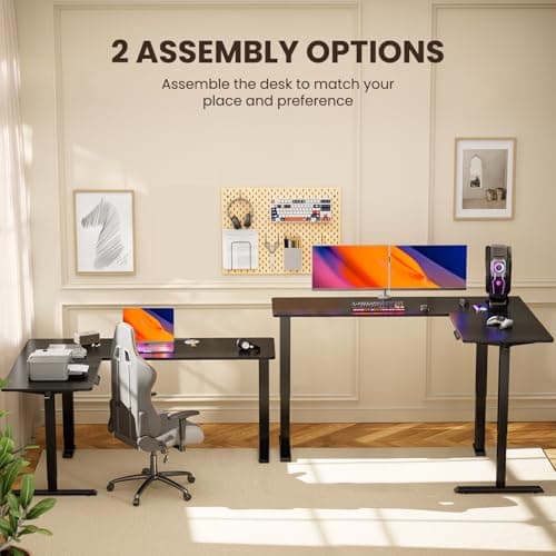 ErGear L Shaped Standing Desk, 75" x 63" Electric Adjustable Height Sit Stand Desk, Ergonomic Large Computer Table, Left & Right Interchangeable Installation, Suitable for Home Office Use, Black view 5