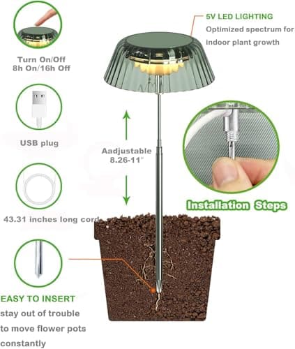yadoker Small Table Plant Grow Light, LED Growing Touch Lamp with Full Spectrum for Indoor Plants, Height Adjustable, Automatic Timer, 5V Low Safe Voltage, Ideal for Compact Spaces（2 Pack） view 3