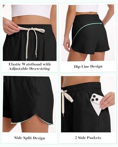 iceROSE Athletic Shorts for Women - High Waisted Black Running SweatShorts Summer Drawstring with Pockets for Workout Lounge view 5