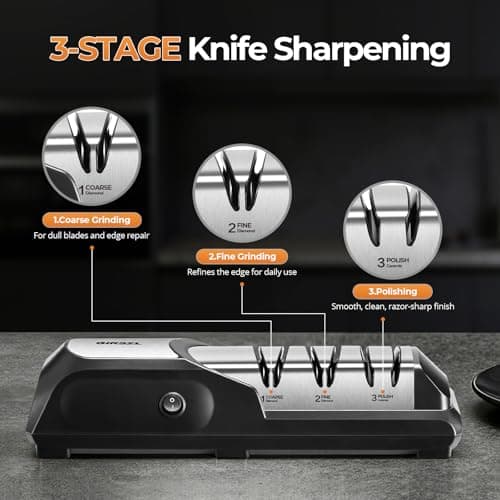 Kitchen Professional Electric Knife Sharpener: 3-Stage 100% Diamond Abrasives Knife Sharpeners with 15° Precision Angle Electric Steel Sharpening Tool to Restore/Polish Chef Knives view 4