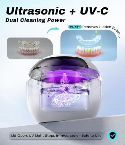 opilea Ultrasonic Retainer Cleaner Machine, 45kHz Deep Gentle Dental Cleaning Pod with 304 Stainless Steel Tank, 4 Cleaning Modes for Aligners view 6