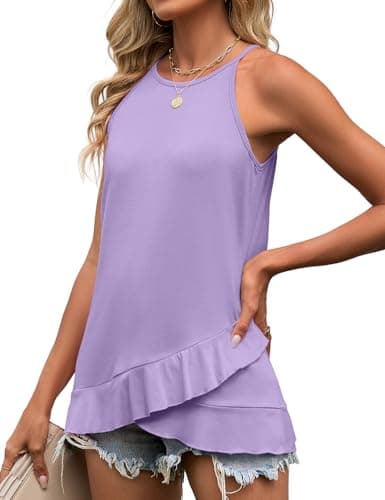JUSTFASHIONNOW Womens Halter Tank Top Dressy Casual Camisole Tops Ruffle Hem Sleeveless Summer Blouses Beach Vacation Shirts view 2