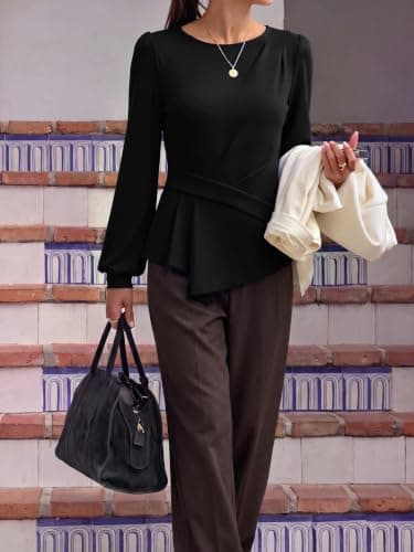 Women's Long Sleeve Peplum Shirts 2026 Dressy Business Casual Tops view 3