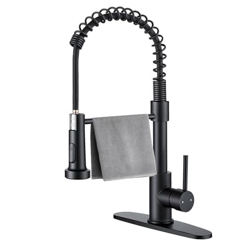 Durable Kitchen Sink Faucet with Sprayer, Compatible with 1 Hole or 3 Hole, 360° Rotatable Pull Out Kitchen Sink Faucets Single Handle Spring Kitchen Faucet Matte Black