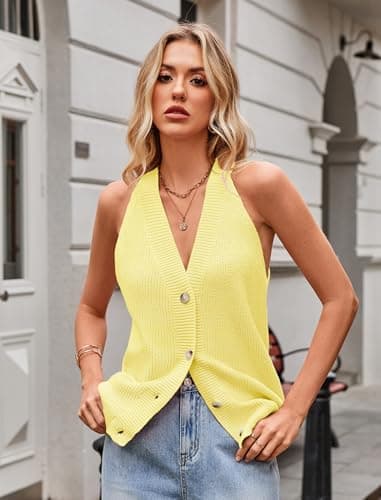 Sumtory Women Sweater Vest Button Down V Neck Knit Tank Top Sleeveless Cardigans view 2