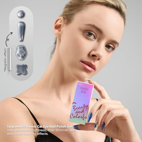 SAGEBIO High-Density & Ultra-Bright Cat Eye Gel Nail Polish with Magnet Stick, 15ml Sparkling Magnetic Gel for DIY Manicure, Long-Lasting Shine - Jade Smoke view 2