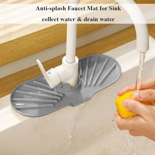 Mini Faucet Mat for Kitchen Sink, Faucet Handle Drip Catcher Drying Tray Mat with Soap Holder Sponge Holder, Splash Guard with Fast Drying for Bathroom Sink Draining Pad, Faucet Splash Catcher view 3