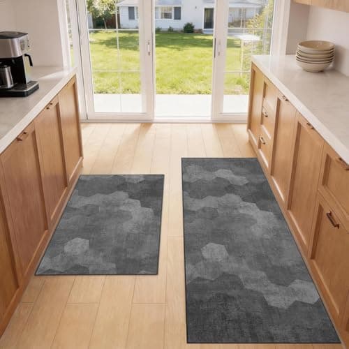 SAIKOOWA Kitchen Mats for Floor,Kitchen Rugs Mat Non Slip Washable Set of 2 PCS, Absorbent Runner Rugs for Kitchen, Front of Sink, 17.3"x 59"+17.3"x 30" Grid view 3