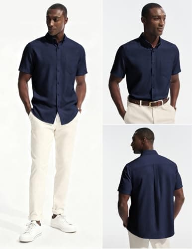 PJ PAUL JONES Mens Dress Shirt Casual Untucked Shirts Short Sleeve Button Down Shirt with Pocket view 2