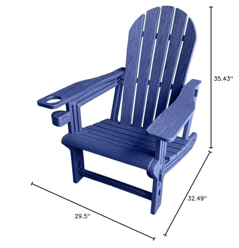 Adirondack Chair with Cup Holder,Tool-Free Assembly,No Screws Needed,All-Weather HDPE Plastic Outdoor Patio Chair,Wood-Grain Slatted Look,Easy to Take Apart for Storage,Fire Pit Chairs（Navy blue） view 2