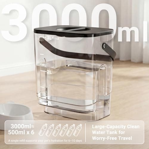 Filterless Cat Water Fountain 3L, Wireless Motion Sensor Cat Water Fountain with 4000mAh Battery, Stainless Steel Cat Bowls, Water Fountain Separate Tanks, Quiet – Black view 6
