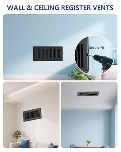 4x10 Floor Regsiter Vent Covers for Home Floor Wall Ceiling - Black with Screws for Easy Installation - Heavy Duty Steel Walkable Finish for Quiet Adjustable Air Vent Cover 4‘’ x 10‘’- 5 Pack view 6