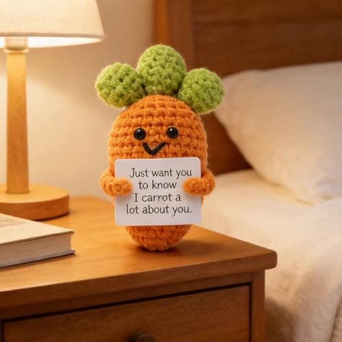 Fumonebuty 5PCS Handmade Emotional Support Crochet Gift ，Encouragement Support Vegetables and Fruits Knitted Dolls with Positive Card Cute Positive Crochet Animals Cheer Up Gift for Friends view 2