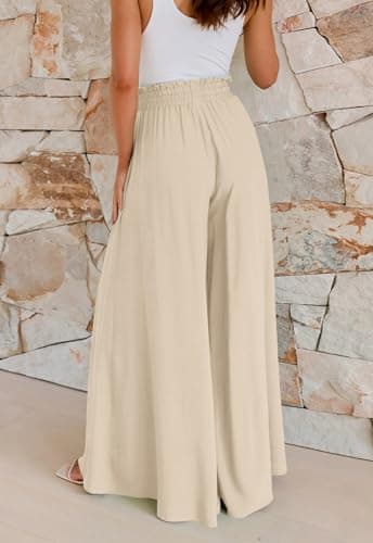 GUOLEZEEV Women Wide Leg Pants High Waisted Beach Pants Long Culottes Trendy Flowy Pants with Pockets view 4