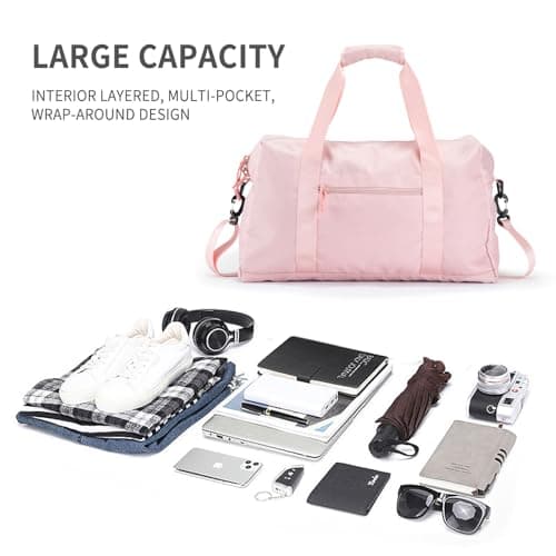 Travel Duffle Bag,Sport Gym Bag for Men And Women with Wet Pocket,Weekender Bag Carry On Tote Bags for Airplane PINK view 2