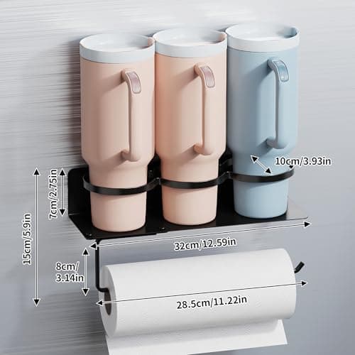 YIGII Magnetic Cup Holder for Fridge, 2 Pack Water Bottle Organizer for Stanley Cup with Tumbler Lid Holder, Magnetic Tumbler Storage Rack for Metal Surfaces (Black) view 5