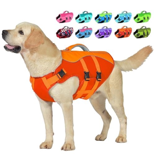 Petglad Dog Life Jacket, High Buoyancy Dog Life Vest with Handle for Swimming Boating, Adjustable Swimming Vest with Reflective Trim for Small Medium Large Dogs - Orange, M — image 1