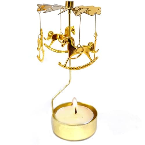 COMZPLIFE Carousel Spinning Tea Light Candle Holder, Gold Metal Rotary Candle Holder for Birthday, Wedding, Anniversary, Party, Table Decoration, Home Decor — image 1